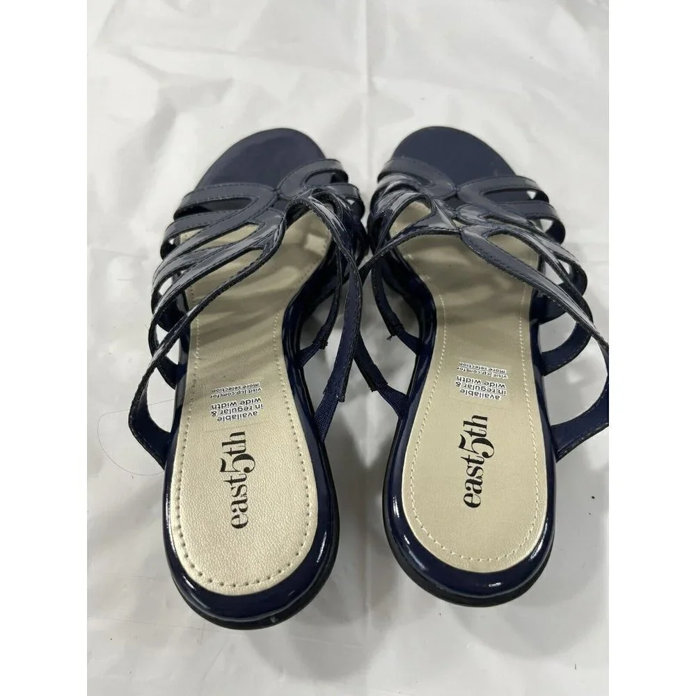 East 5th EF Eris Blue Patent Leather Slip On Open Toe Sandals Shoes size 9